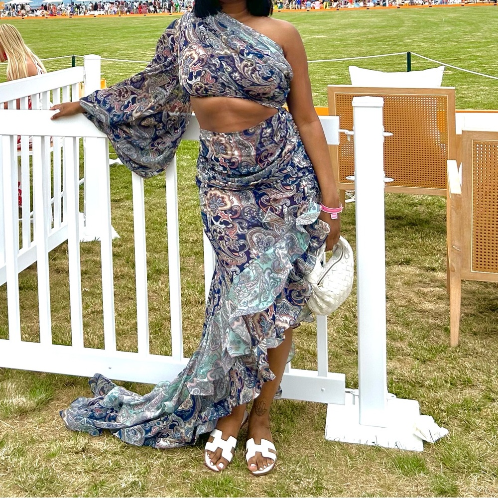 Bronx + Banco Blue Paisley Cut-Out Dress